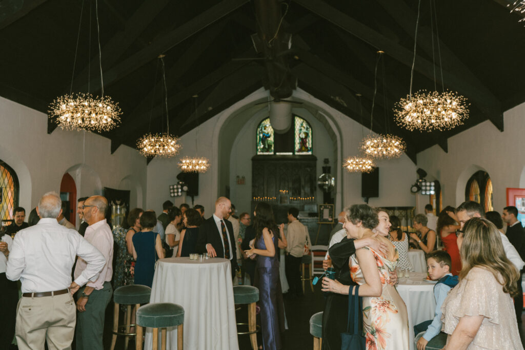 Guests mingling during reception at Colorado wedding venue