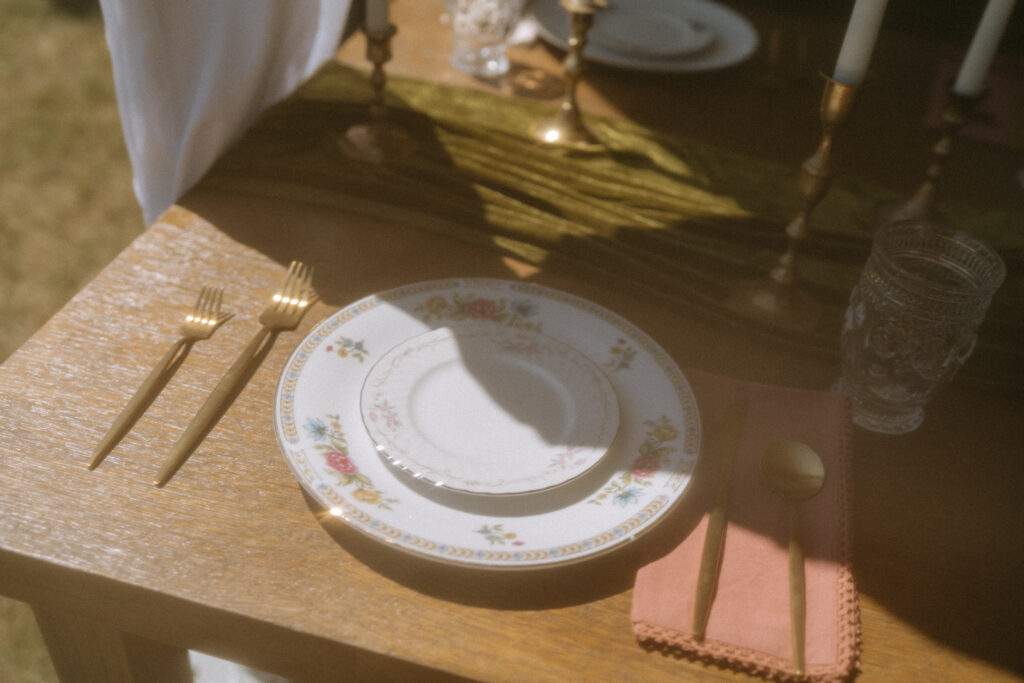 Detail shot of table settings taken at Colorado wedding venue