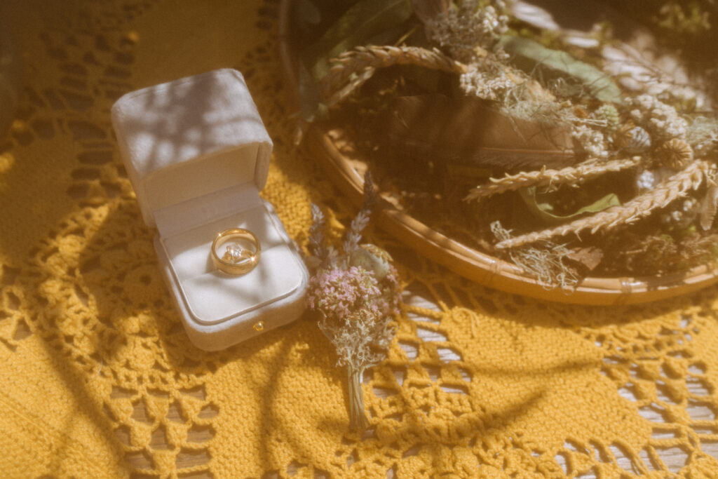 Detail shot of wedding rings taken at Colorado wedding venue